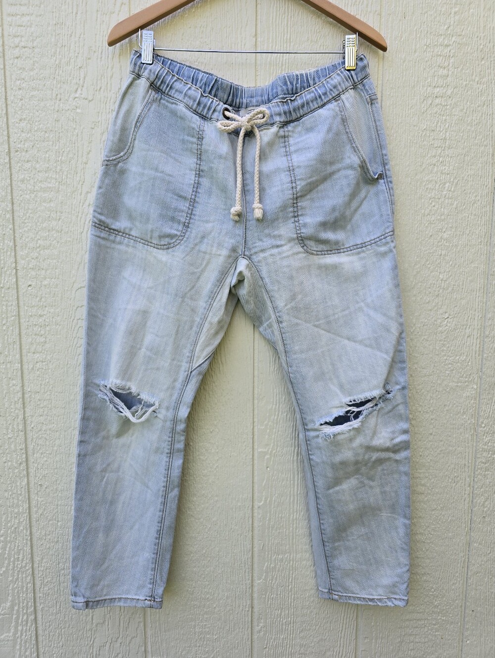 One Teaspoon Shabbies Drawstring Boyfriend Jeans Light Wash Distressed Size M